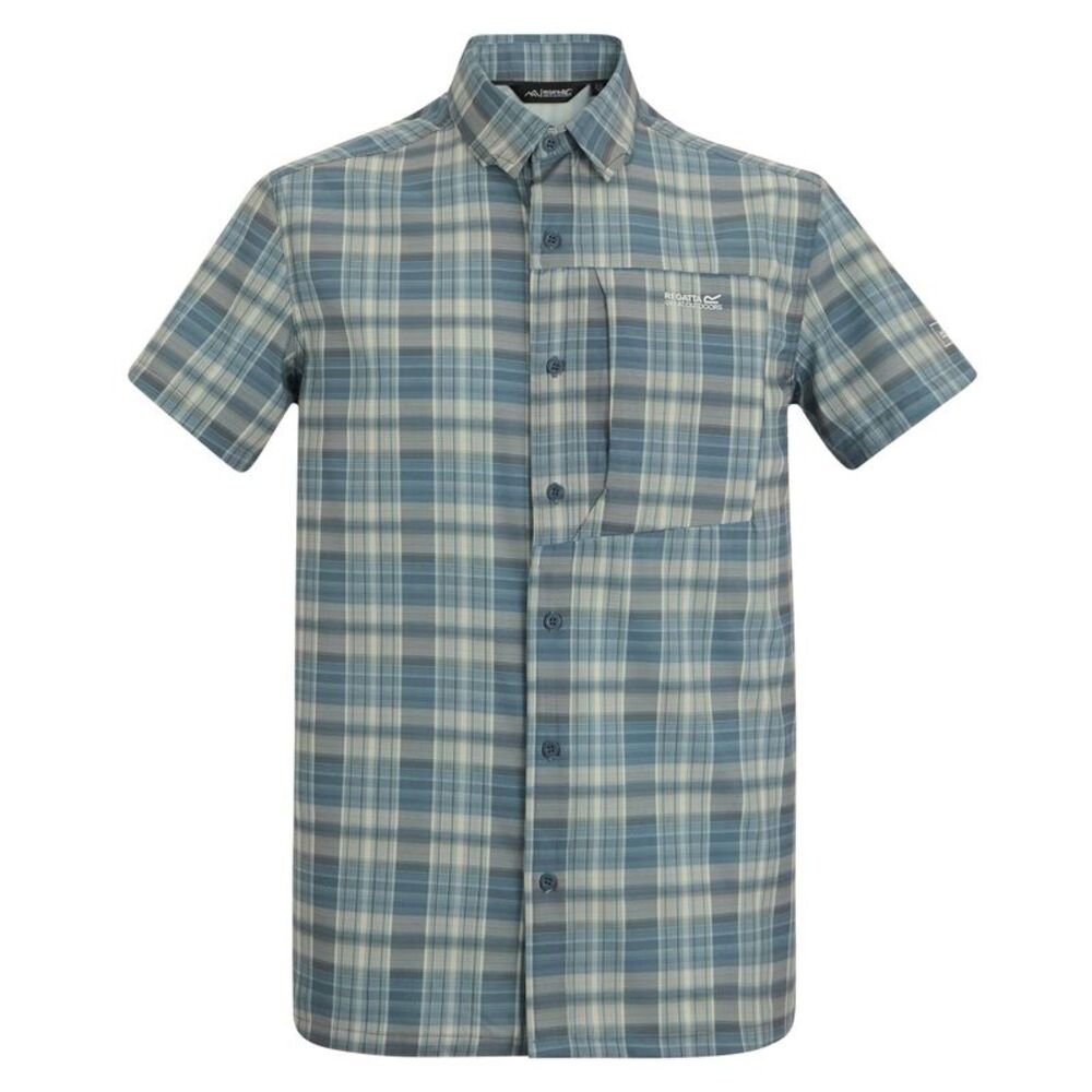 Regatta Mens Checked Insect Repellent Short-Sleeved Travel Shirt / China Blue